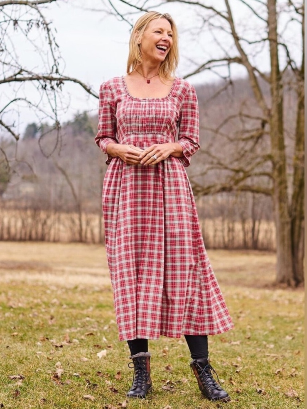 NWT April Cornell Crumpet Red Plaid Dress Medium Cottage Core New!